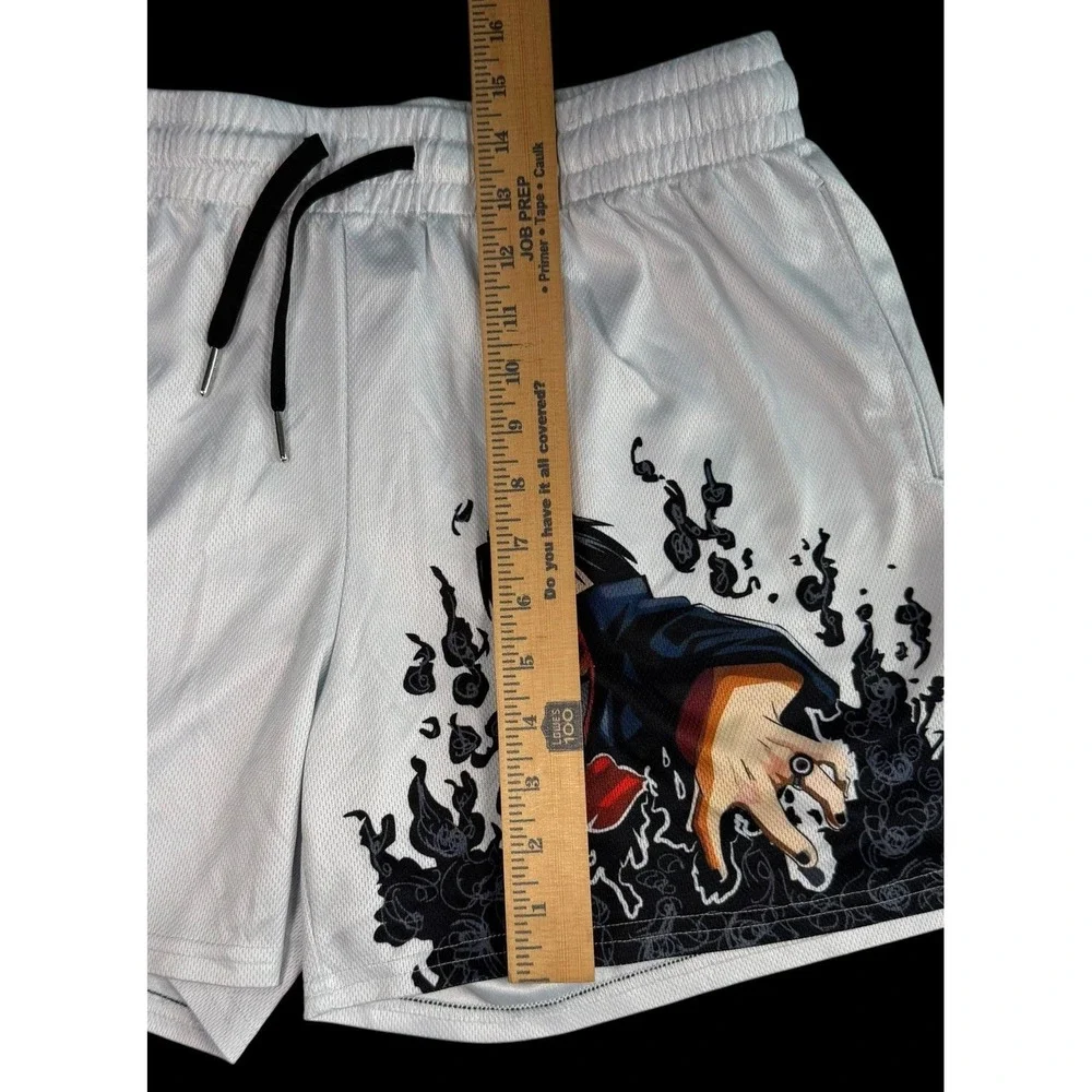 Naruto Anime Itachi Uchiha Graphic Print Men's White Mesh Gym Shorts Large